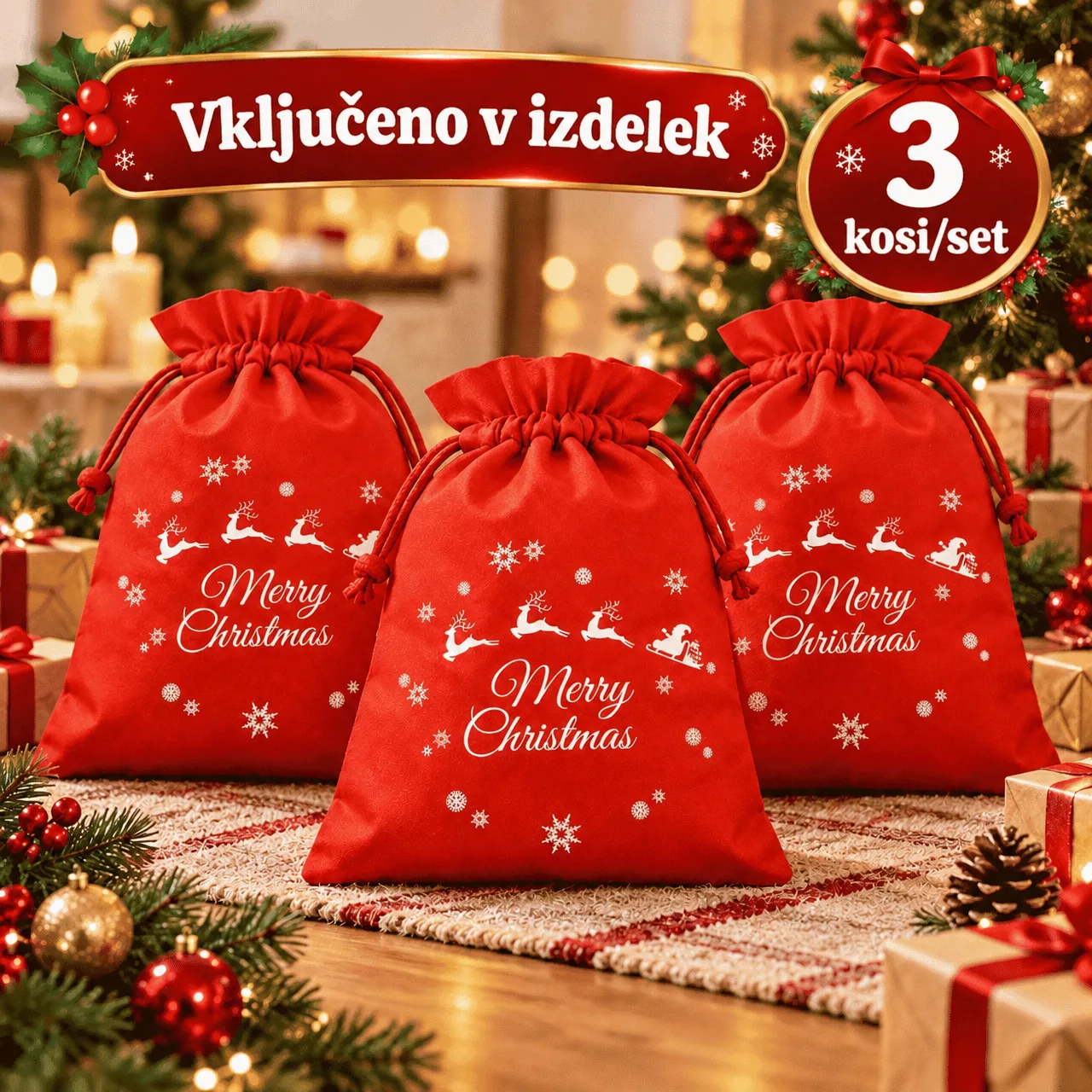 Karácsonyi textiltasakok, 3 db - Image 2