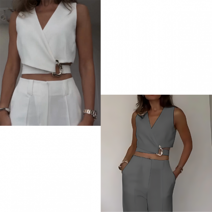 BELKOMPL-BEL-S/M, Elegáns fehér top egyedi dizájnnal - Image 2
