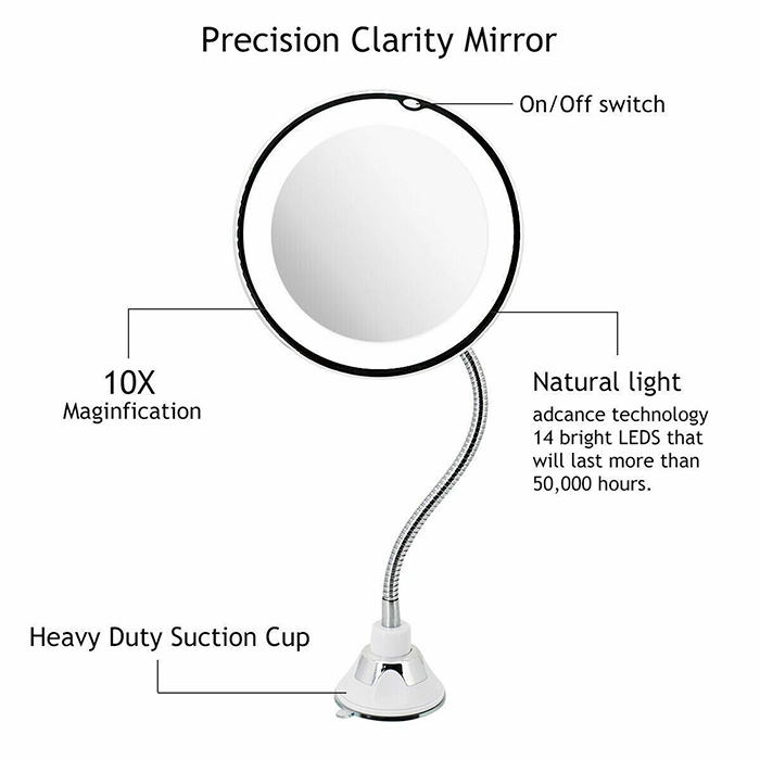 BeautyMirror, egy tükör nagyítással, erős LED világítással és hajlítható tartóval - Image 3