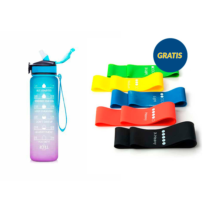 BottleBundle, Motivációs Vízpalack + 5 darabos Szett Edző Gumikötél - Image 2