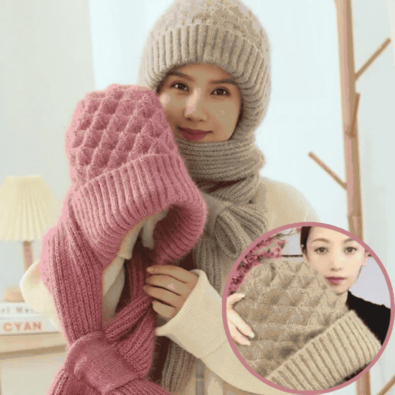 CapScarf, női téli sapka hozzávarrt sállal - video