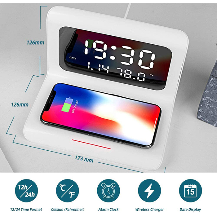 DigitalStation, töltőállomás 4 funkcióval: ébresztő, naptár, hőmérő és vezeték nélküli telefon töltés - Image 4