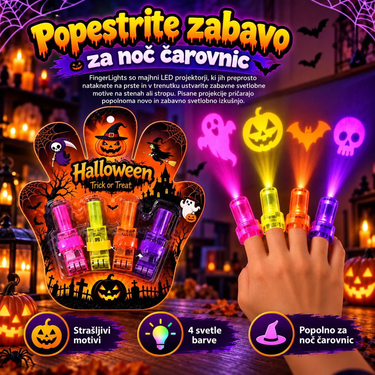 LED-es ujjprojektorok – Halloween, FingerLights - Image 2