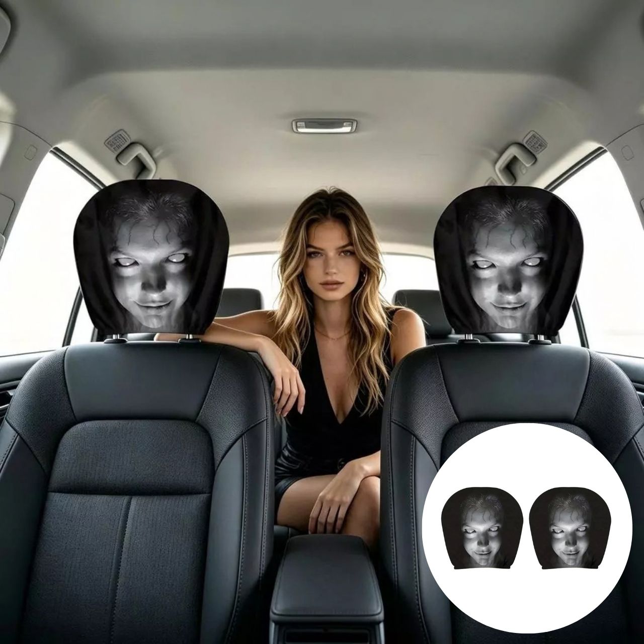 Ijesztő autós fejtámlahuzatok (2 db), GhostFace - Image 2
