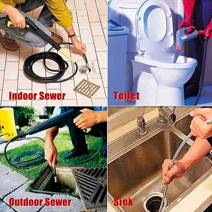 Alkalmas mosogatók, WC-k, padlólefolyók, szennyvízcsatornák és más nyílások tisztítására is.