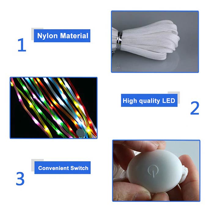 LedLaces, világító cipőfűző - fehér, színes led lámpákkal - Image 10