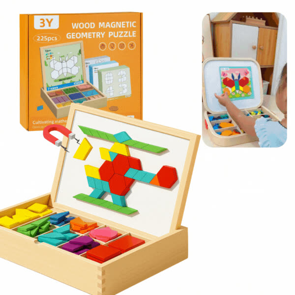 PUZZGEO, Mágneses fa puzzle készlet (225 darab) - video