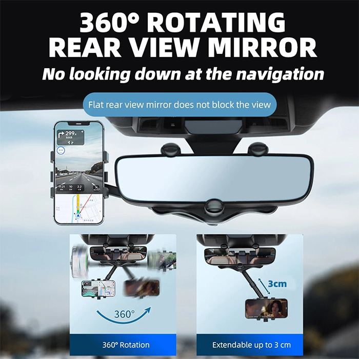 RotatableCarHolder, 360 fokos telefontartó, amely a visszapillantó tükörre rögzíthető - Image 9