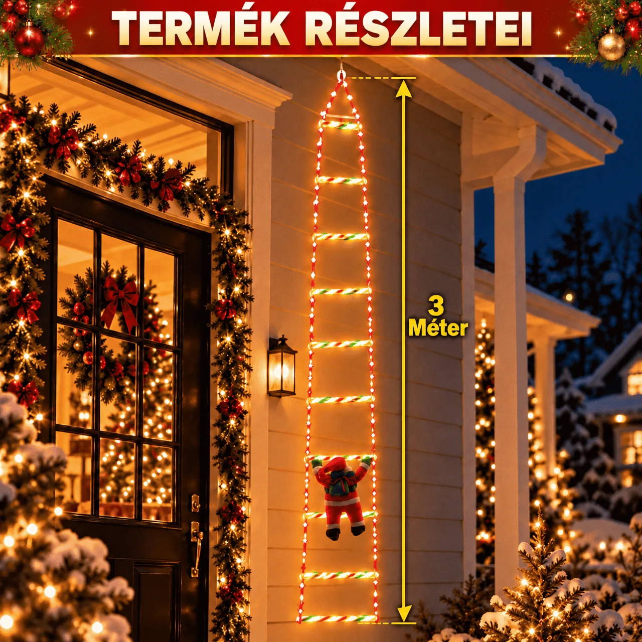 LED-es karácsonyi létra Mikulással, létra - Image 3
